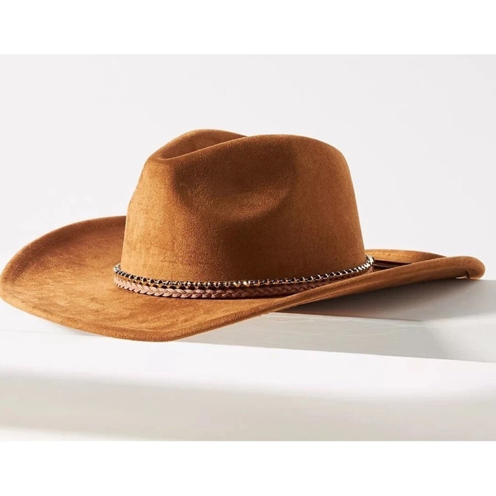 NWT SOLD OUT By Anthropologie Faux-Suede Rancher Hat in Honey Brown OS - Picture 5 of 14